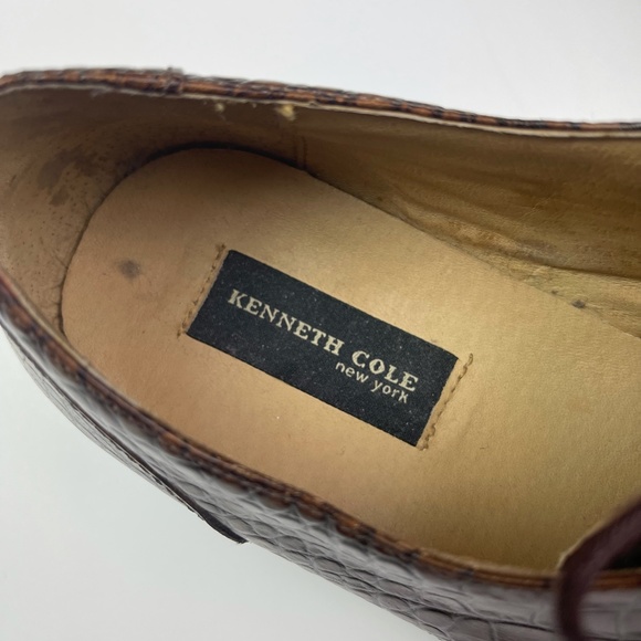 Kenneth Cole New York Brown Leather Crocodile Print Square-toe Oxfords S… main image 5